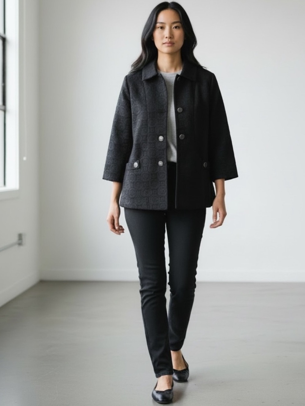 NEW~Multi-Season Black Jacquard Jacket ~ Quality Fabric & Details ~ size XS
